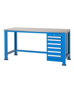 Werktafel 170 x 70 cm met 6 laden én RVS werkblad