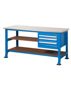 Werktafel 170 x 70 cm met RVS werkblad met 3 laden